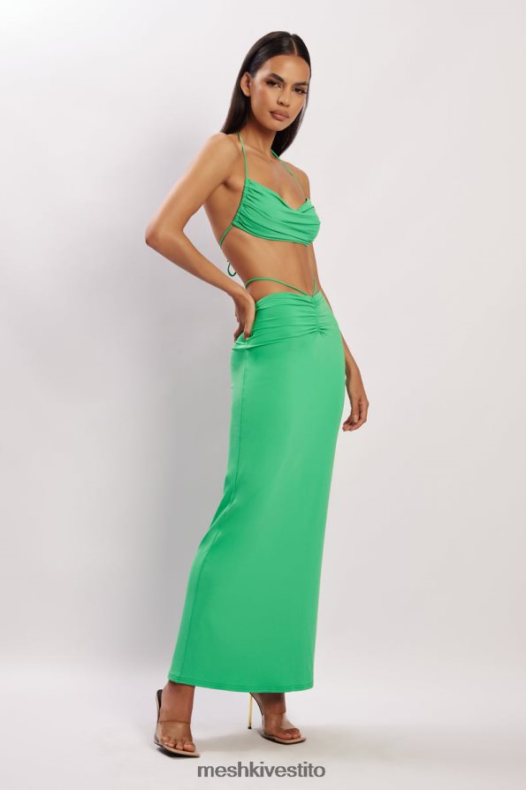 Meshki maxi gonna con ruches color ambra vestiario verde 6L048P1573