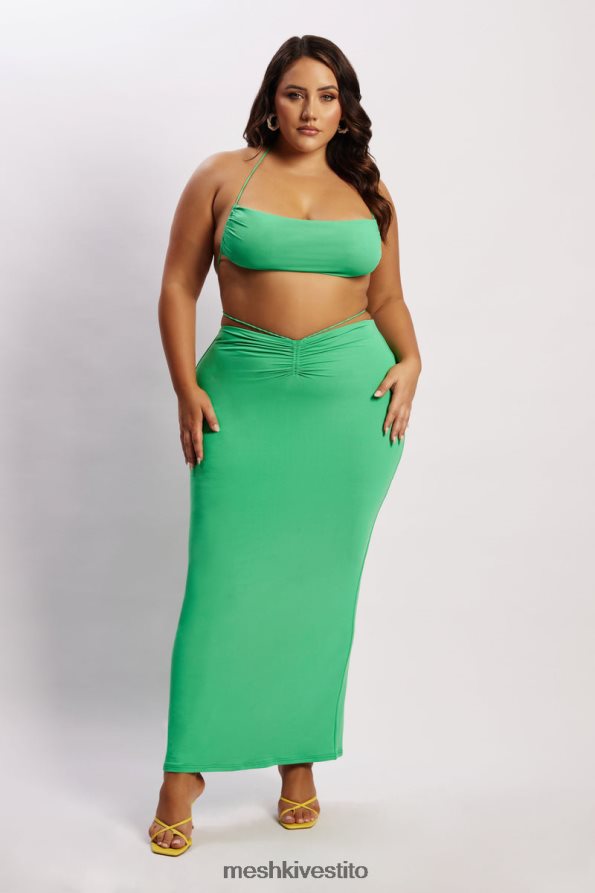 Meshki maxi gonna con ruches color ambra vestiario verde 6L048P1573
