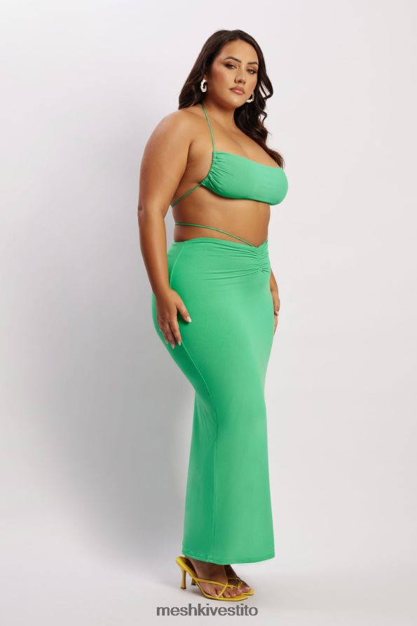 Meshki maxi gonna con ruches color ambra vestiario verde 6L048P1573