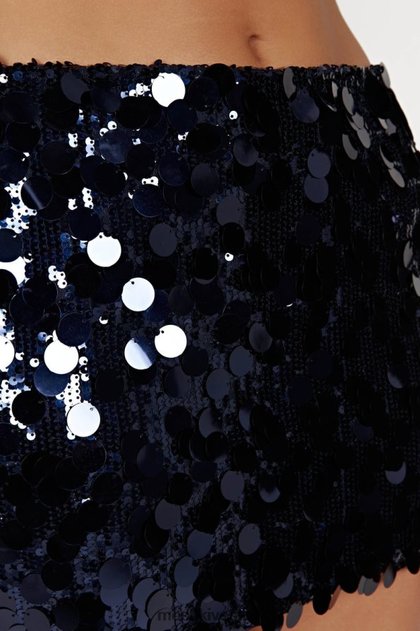 Meshki Minigonna Dinah a vita bassa con paillettes vestiario marina di mezzanotte 6L048P1313
