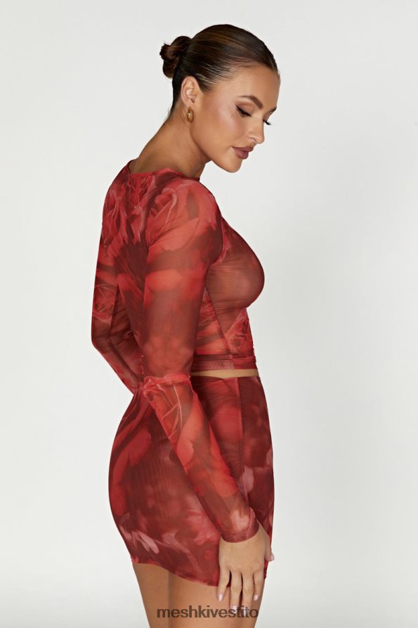 Meshki minigonna in rete erina vestiario stampa di rose oversize 6L048P1347