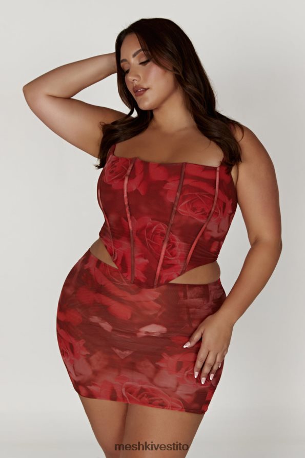 Meshki minigonna in rete erina vestiario stampa di rose oversize 6L048P1347