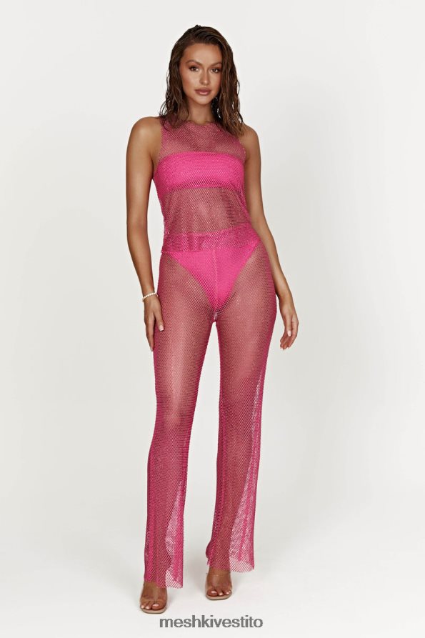 Meshki Pantaloni Emerson in rete con diamanti vestiario rosa Rosa 6L048P1614