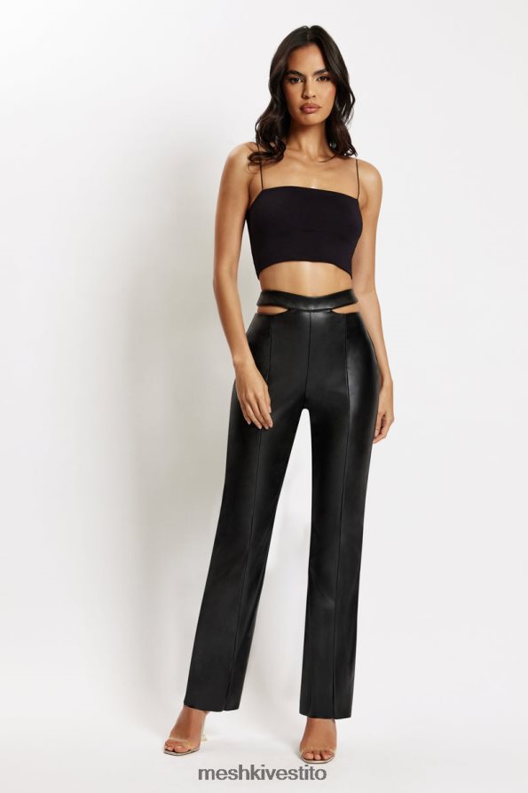 Meshki Pantaloni callie a gamba dritta con cut-out laterali in ecopelle vestiario nero 6L048P1583