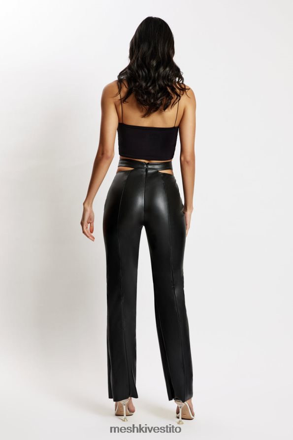 Meshki Pantaloni callie a gamba dritta con cut-out laterali in ecopelle vestiario nero 6L048P1583