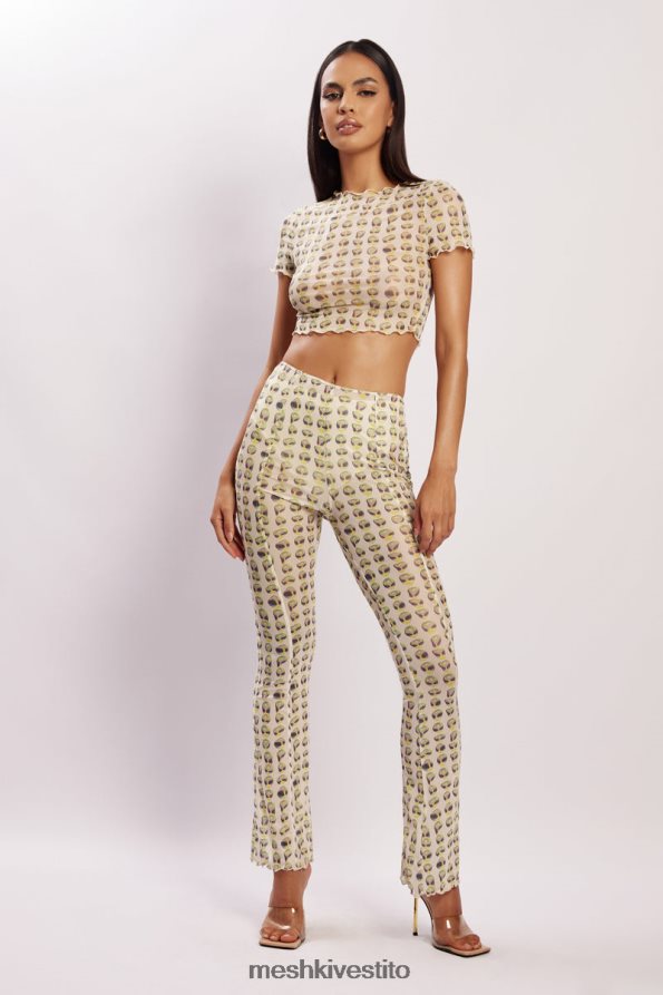 Meshki Pantaloni nora a gamba dritta in rete vestiario stampa aliena 6L048P1602