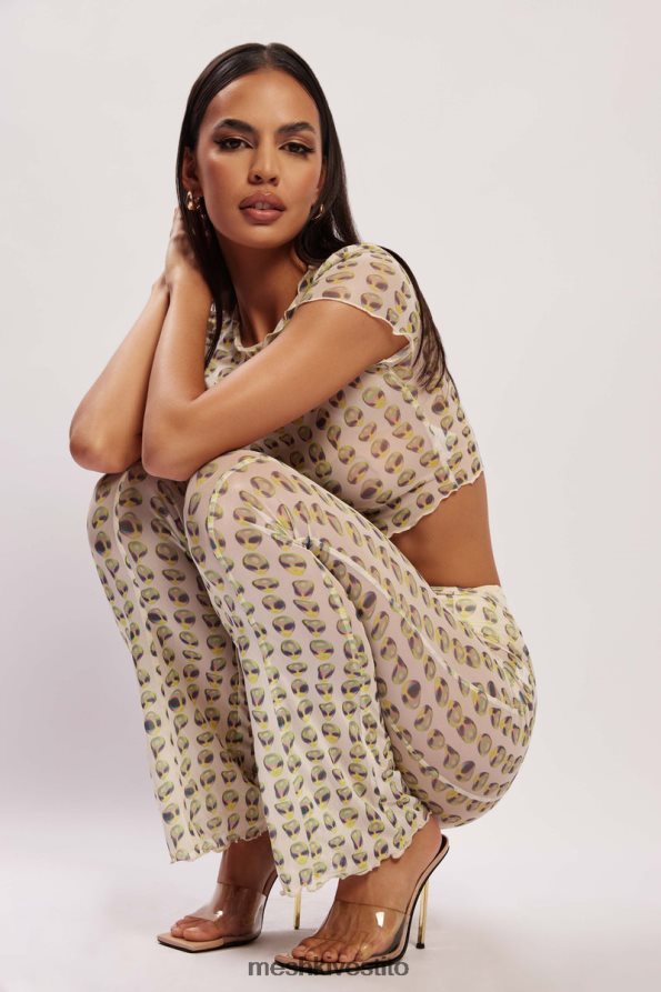 Meshki Pantaloni nora a gamba dritta in rete vestiario stampa aliena 6L048P1602