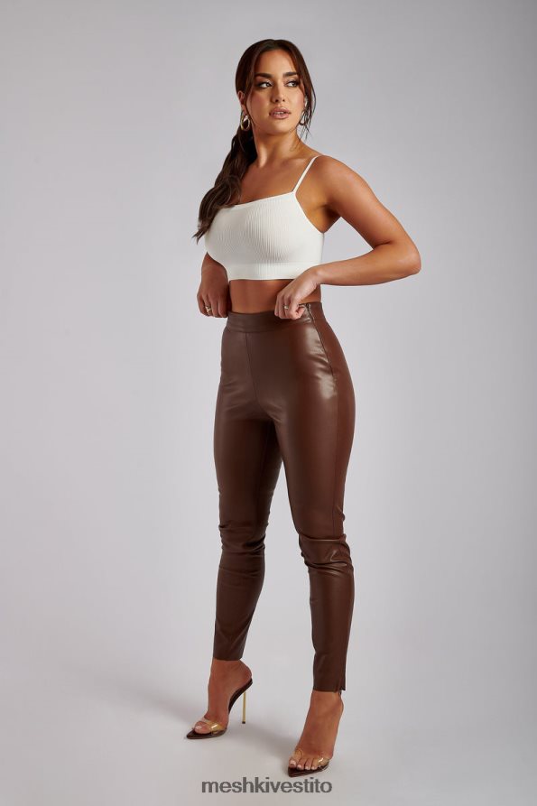 Meshki Shayla pantaloni skinny in pelle sintetica divisa vestiario cioccolato 6L048P1339