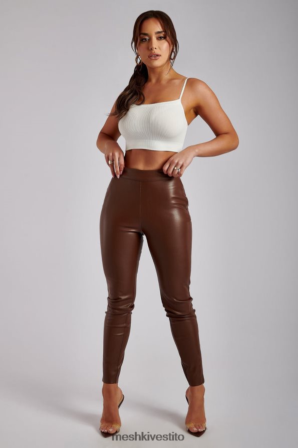 Meshki Shayla pantaloni skinny in pelle sintetica divisa vestiario cioccolato 6L048P1339