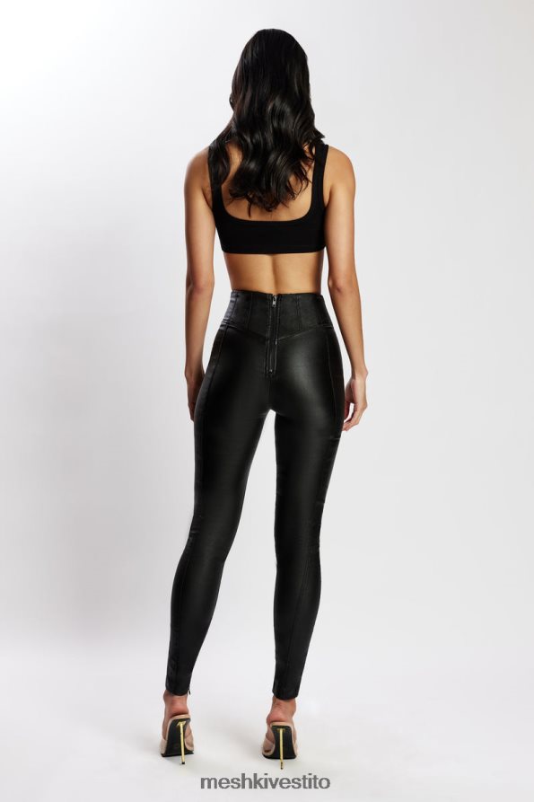 Meshki pantaloni a vita alta con corsetto in similpelle Zima vestiario nero 6L048P1292