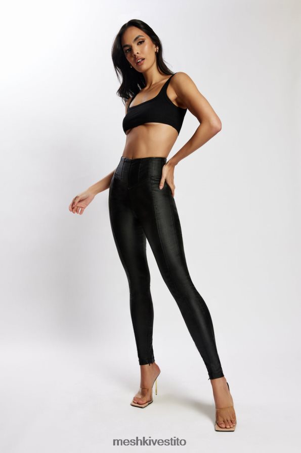 Meshki pantaloni a vita alta con corsetto in similpelle Zima vestiario nero 6L048P1292