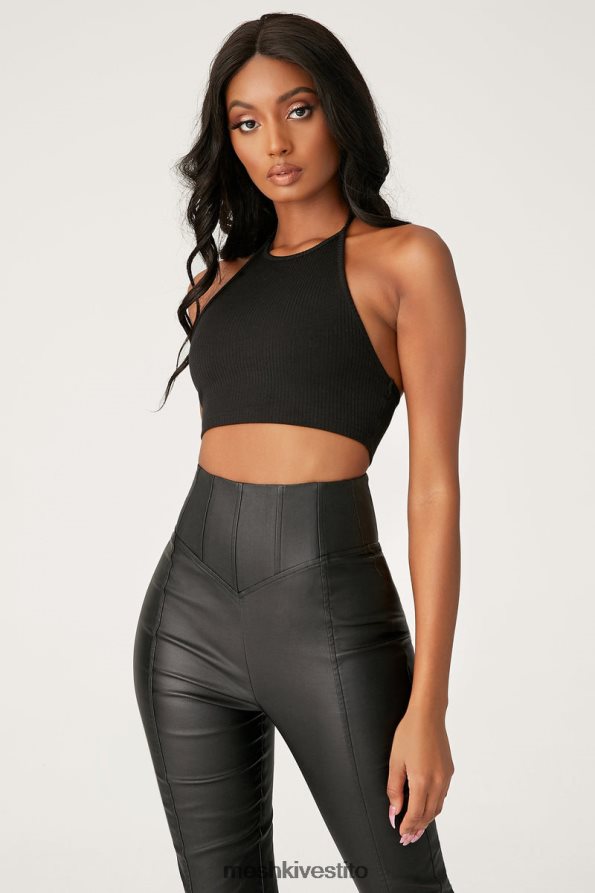 Meshki pantaloni a vita alta con corsetto in similpelle Zima vestiario nero 6L048P1292