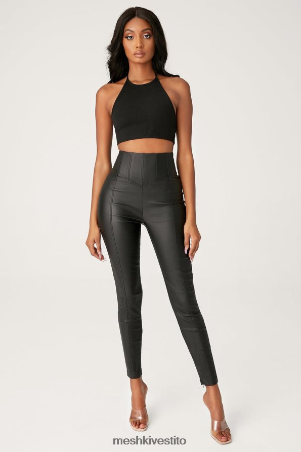Meshki pantaloni a vita alta con corsetto in similpelle Zima vestiario nero 6L048P1292