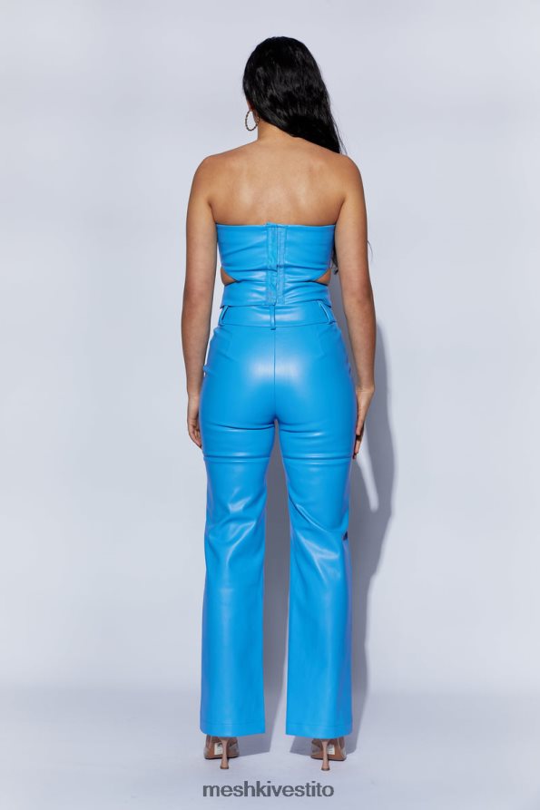 Meshki pantaloni a vita alta sima in ecopelle vestiario azzurro 6L048P1590
