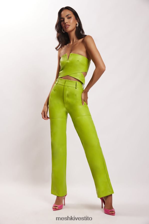 Meshki pantaloni a vita alta sima in ecopelle vestiario verde lime 6L048P1601