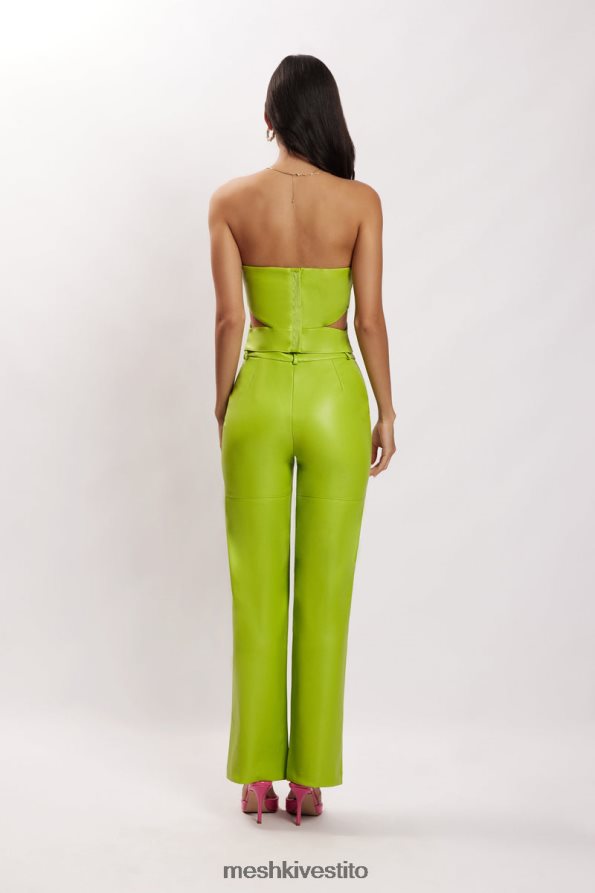 Meshki pantaloni a vita alta sima in ecopelle vestiario verde lime 6L048P1601