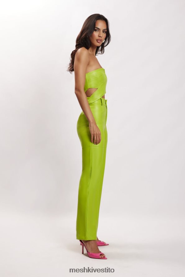 Meshki pantaloni a vita alta sima in ecopelle vestiario verde lime 6L048P1601