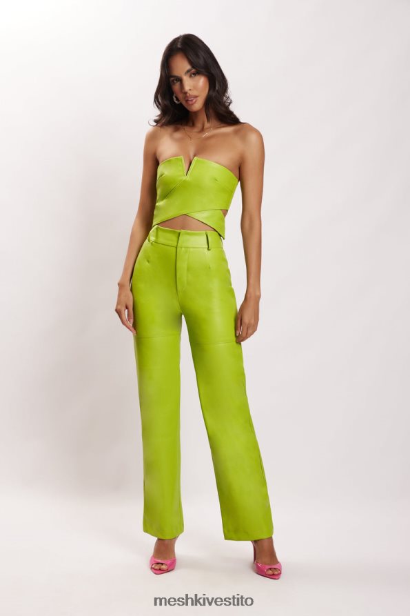 Meshki pantaloni a vita alta sima in ecopelle vestiario verde lime 6L048P1601