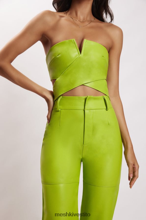 Meshki pantaloni a vita alta sima in ecopelle vestiario verde lime 6L048P1601