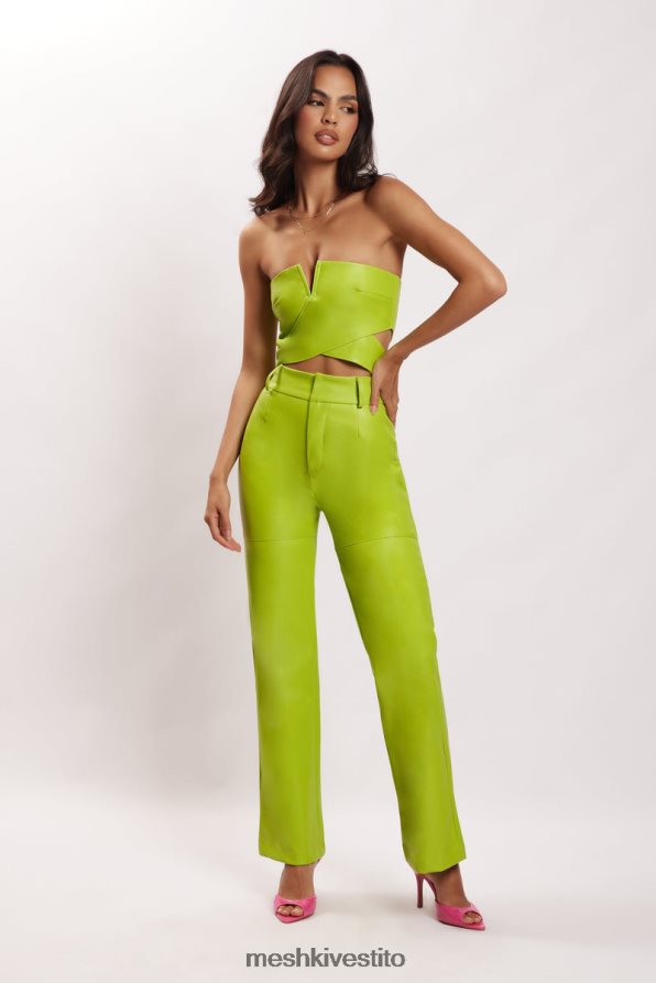 Meshki pantaloni a vita alta sima in ecopelle vestiario verde lime 6L048P1601