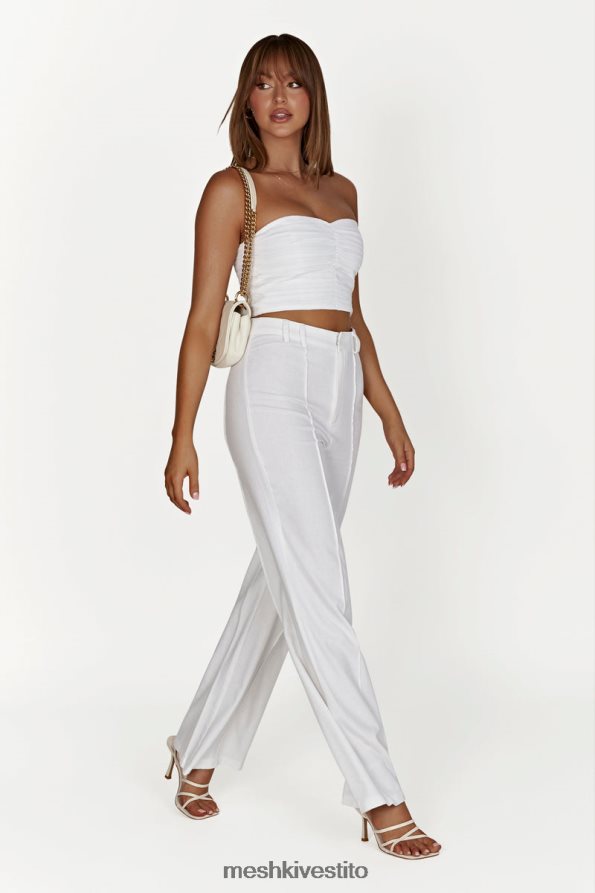 Meshki pantaloni di lino Julie a gamba larga vestiario bianco 6L048P1518