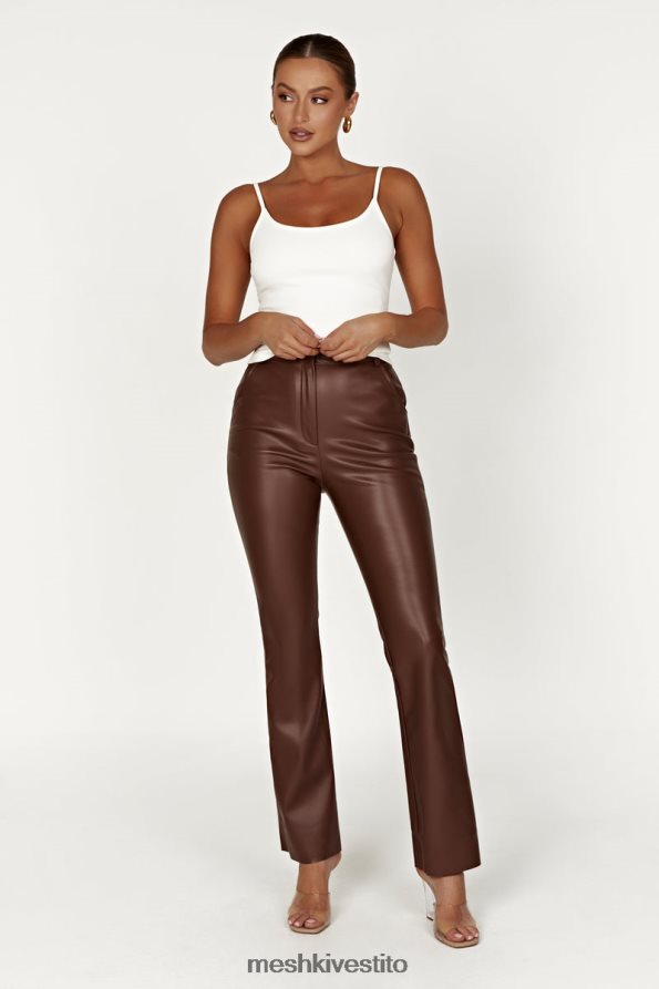 Meshki pantaloni in ecopelle Tyra a gamba dritta vestiario cioccolato 6L048P1239