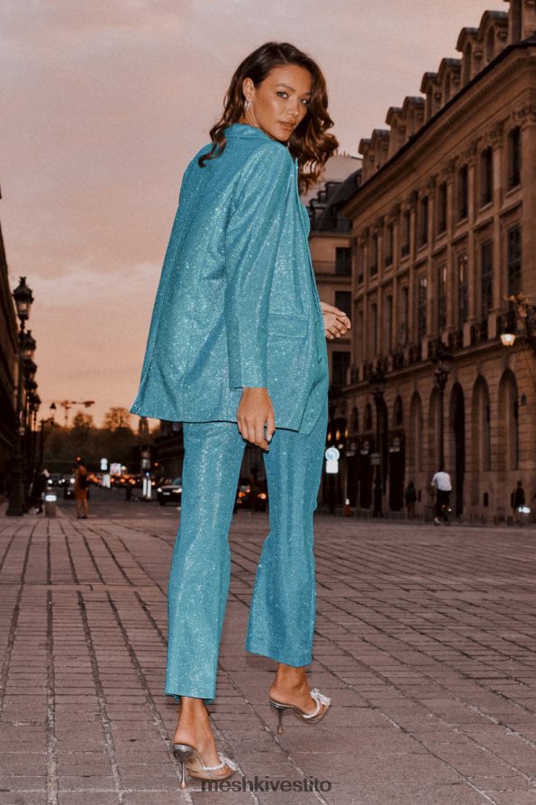 Meshki pantaloni luccicanti a gamba dritta in lisette vestiario acquamarina 6L048P1579