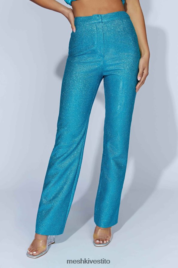 Meshki pantaloni luccicanti a gamba dritta in lisette vestiario acquamarina 6L048P1579