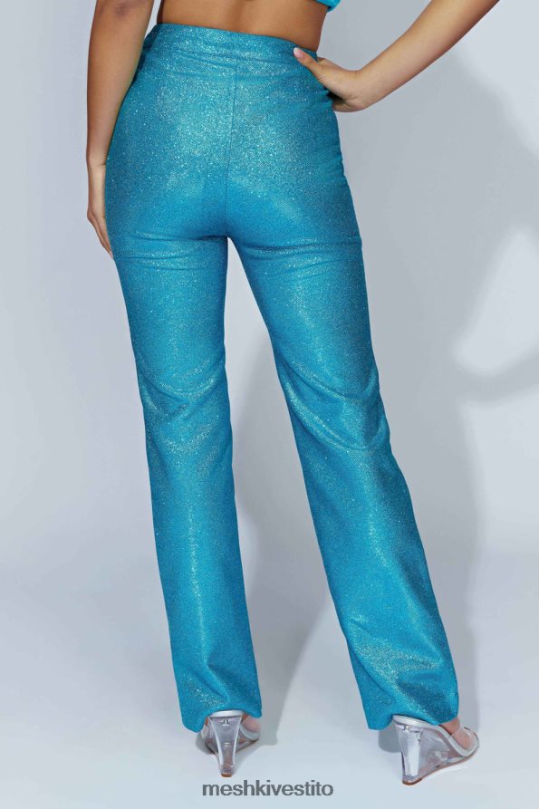 Meshki pantaloni luccicanti a gamba dritta in lisette vestiario acquamarina 6L048P1579