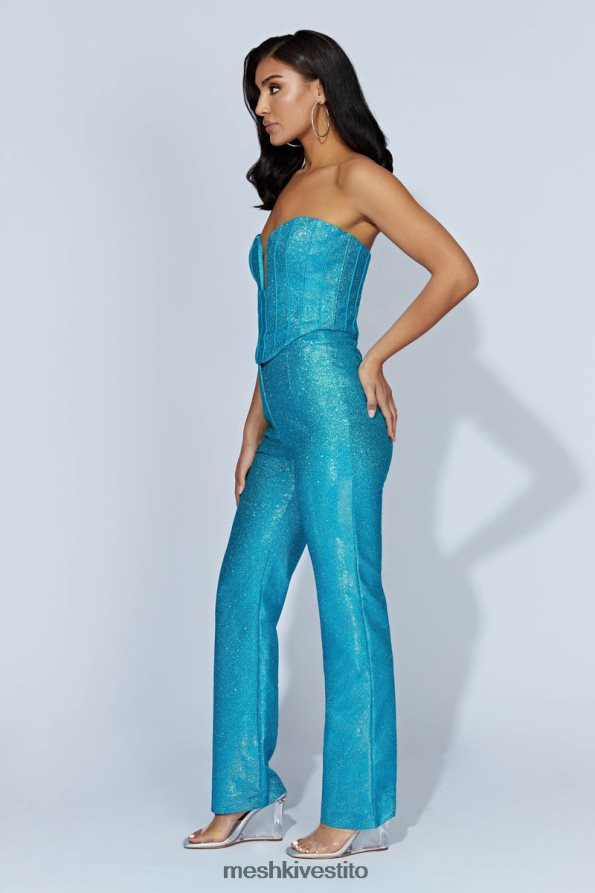 Meshki pantaloni luccicanti a gamba dritta in lisette vestiario acquamarina 6L048P1579