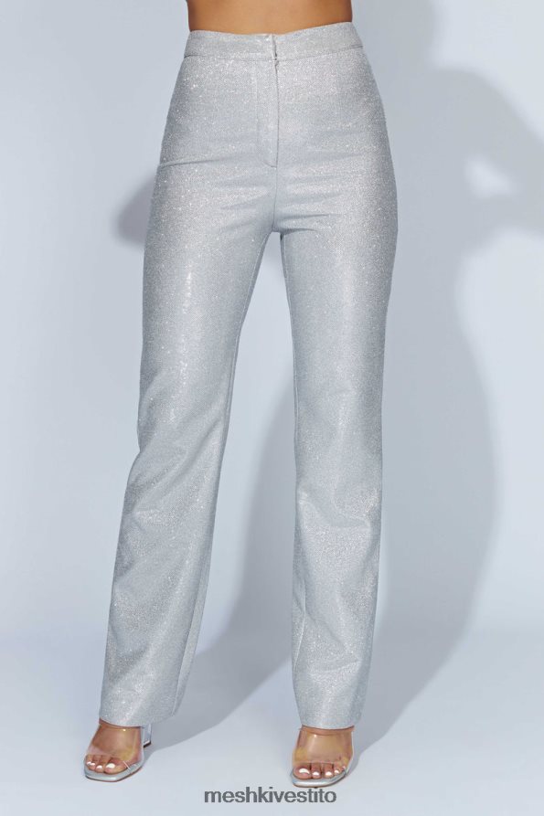 Meshki pantaloni luccicanti a gamba dritta in lisette vestiario argento 6L048P1558