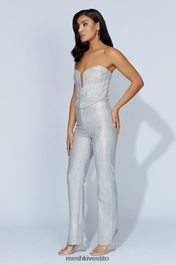 Meshki pantaloni luccicanti a gamba dritta in lisette vestiario argento 6L048P1558